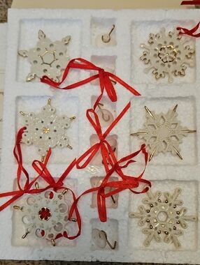 Lenox  Snowflake Ornaments with Red Ribbon